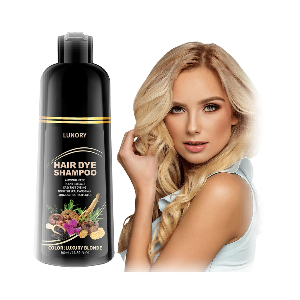 Lunory Light Blonde Hair Dye Shampoo for Gray Coverage – 3 in 1 Color, Argan Oil & Ginseng, 500ml