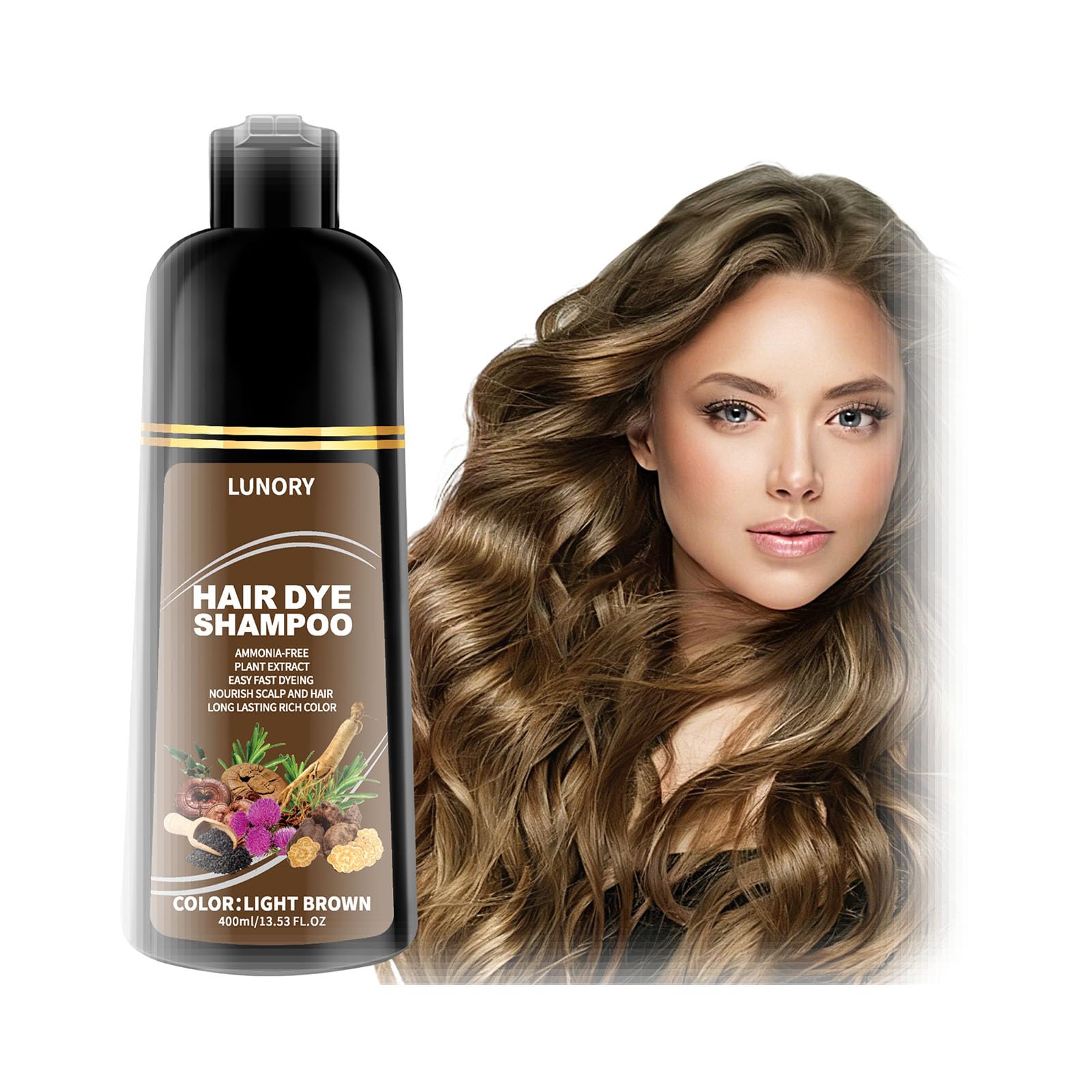 Lunory Light Brown Hair Dye Shampoo – 3-in-1 Color, Ammonia-Free & Paraben-Free