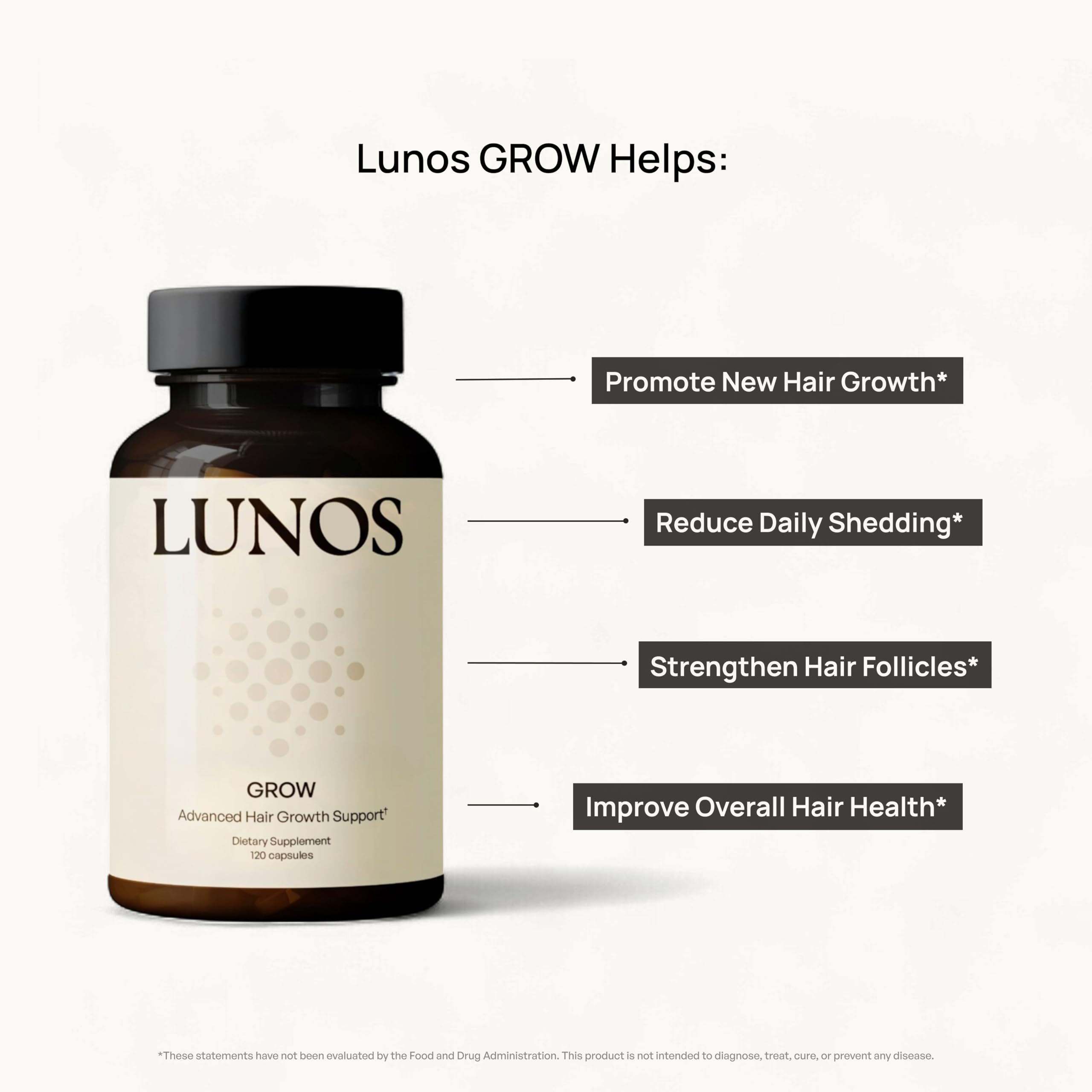 Lunos Grow Hair Growth Vitamins - 17-Ingredient Biotin, Saw Palmetto & Marine Collagen - 1 Month Supply