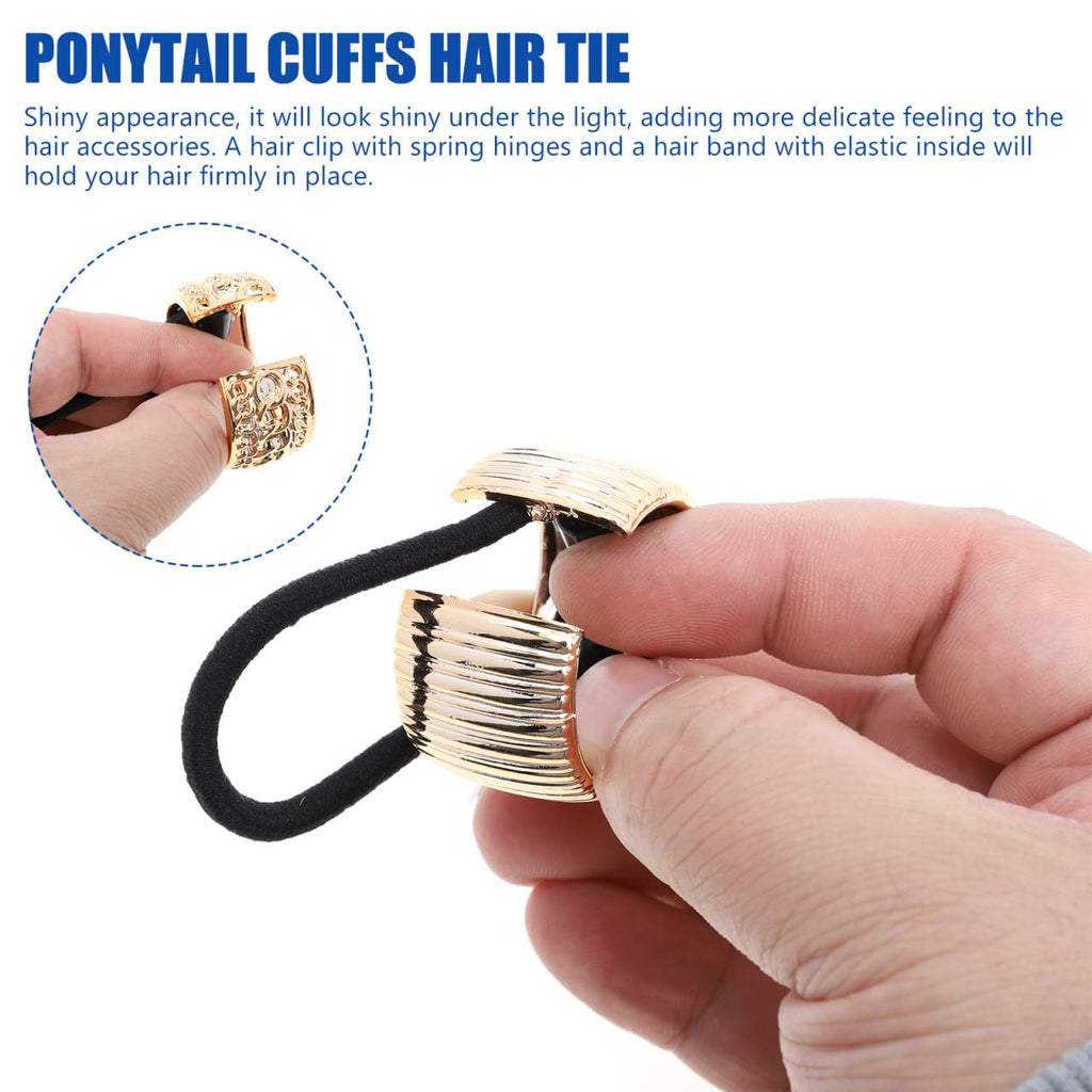 Lurrose Gold Ponytail Cuff Accessory - Punk Gothic Elastic Hair Tie Band (6 Pcs)