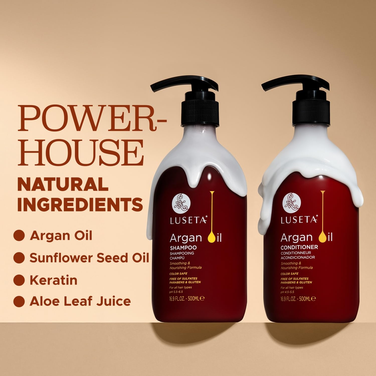Luseta Argan Oil Shampoo & Conditioner Set – Thickening, Frizz Control, All Hair Types | Sulfate Free | 2 x 16.9 fl oz