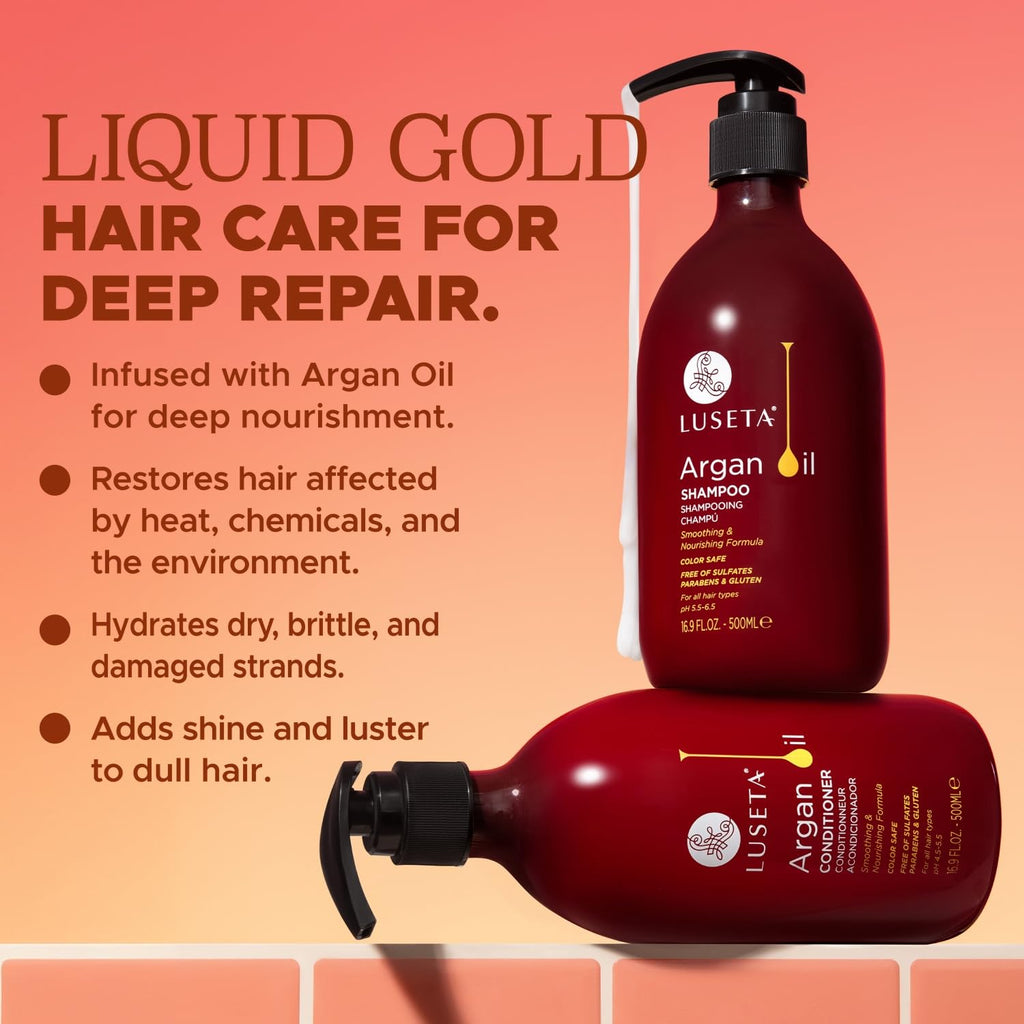 Luseta Argan Oil Shampoo & Conditioner Set – Thickening, Frizz Control, All Hair Types | Sulfate Free | 2 x 16.9 fl oz