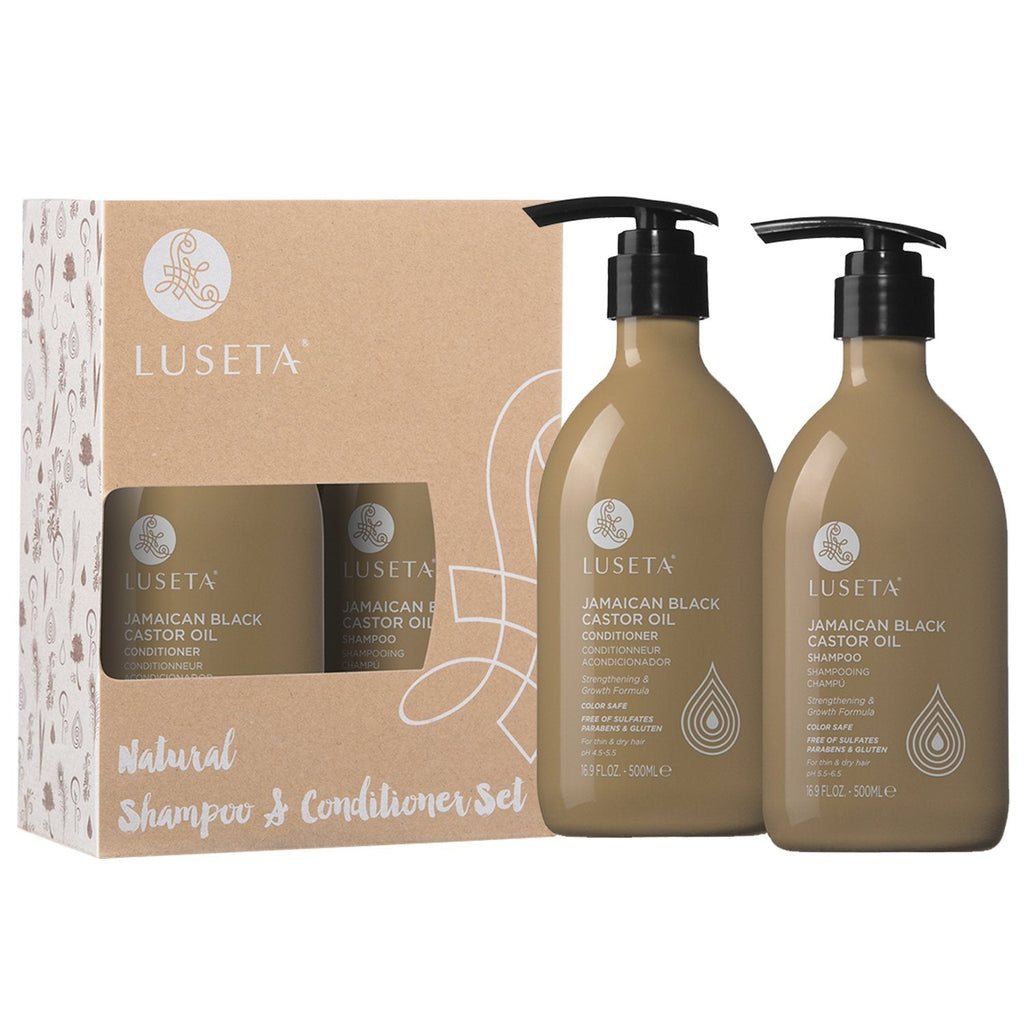 Luseta Castor Oil Shampoo & Conditioner Set – Strengthen & Cleanse Thin Hair | Sulfate-Free 16.9oz x 2