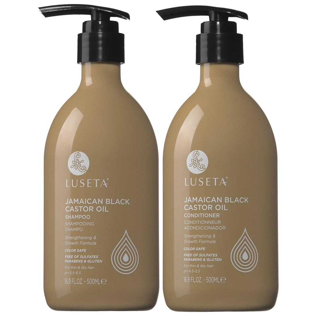 Luseta Castor Oil Shampoo & Conditioner Set – Strengthen & Cleanse Thin Hair | Sulfate-Free 16.9oz x 2