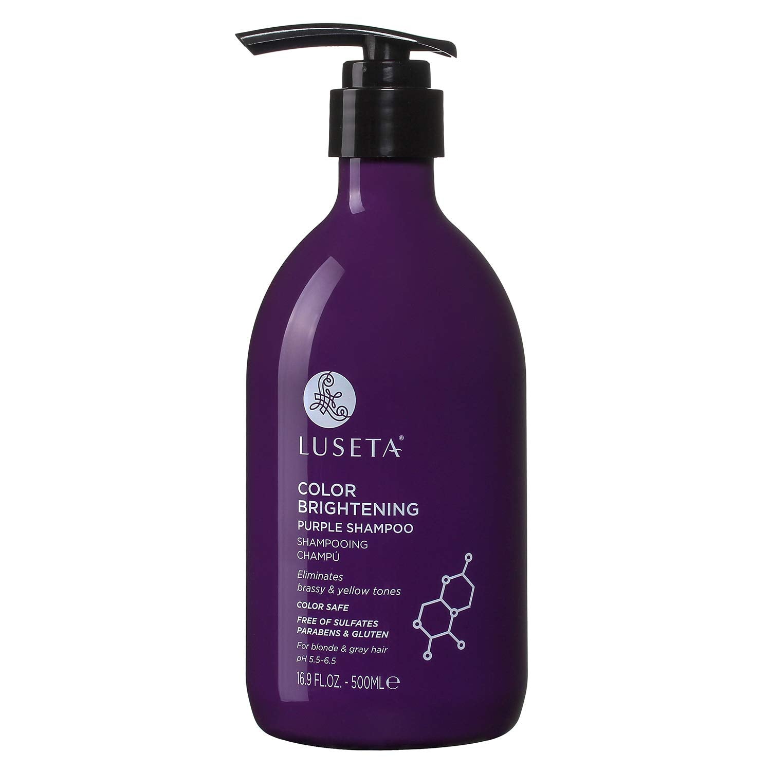 Luseta Color Brightening Purple Shampoo for Blonde and Gray Hair – Coconut Oil Nourish, Sulfate Free, Paraben Free, 16.9 oz