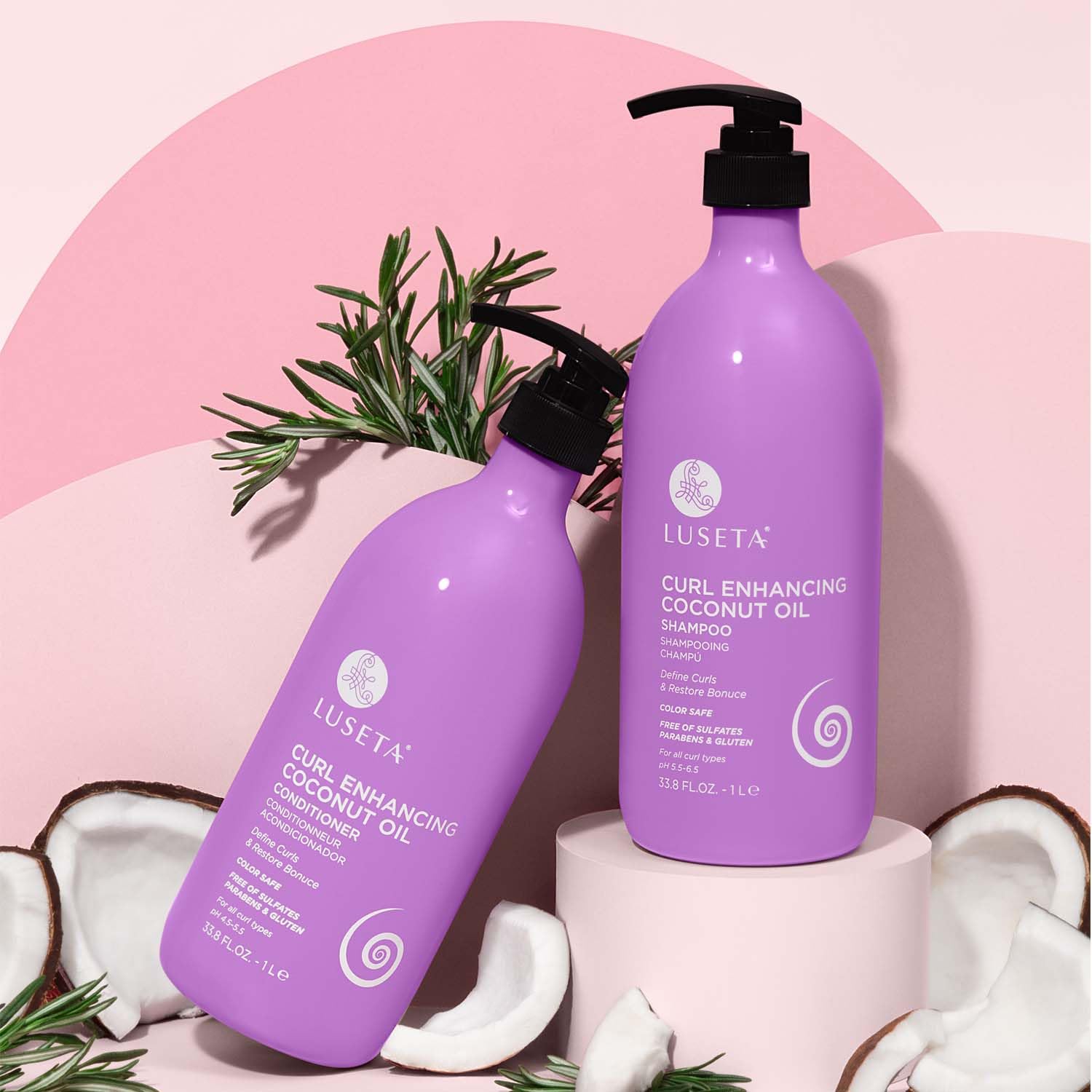 L LUSETA Curly Hair Shampoo & Conditioner Set – Define Curls, Coconut Oil, Color Safe, Sulfate Free