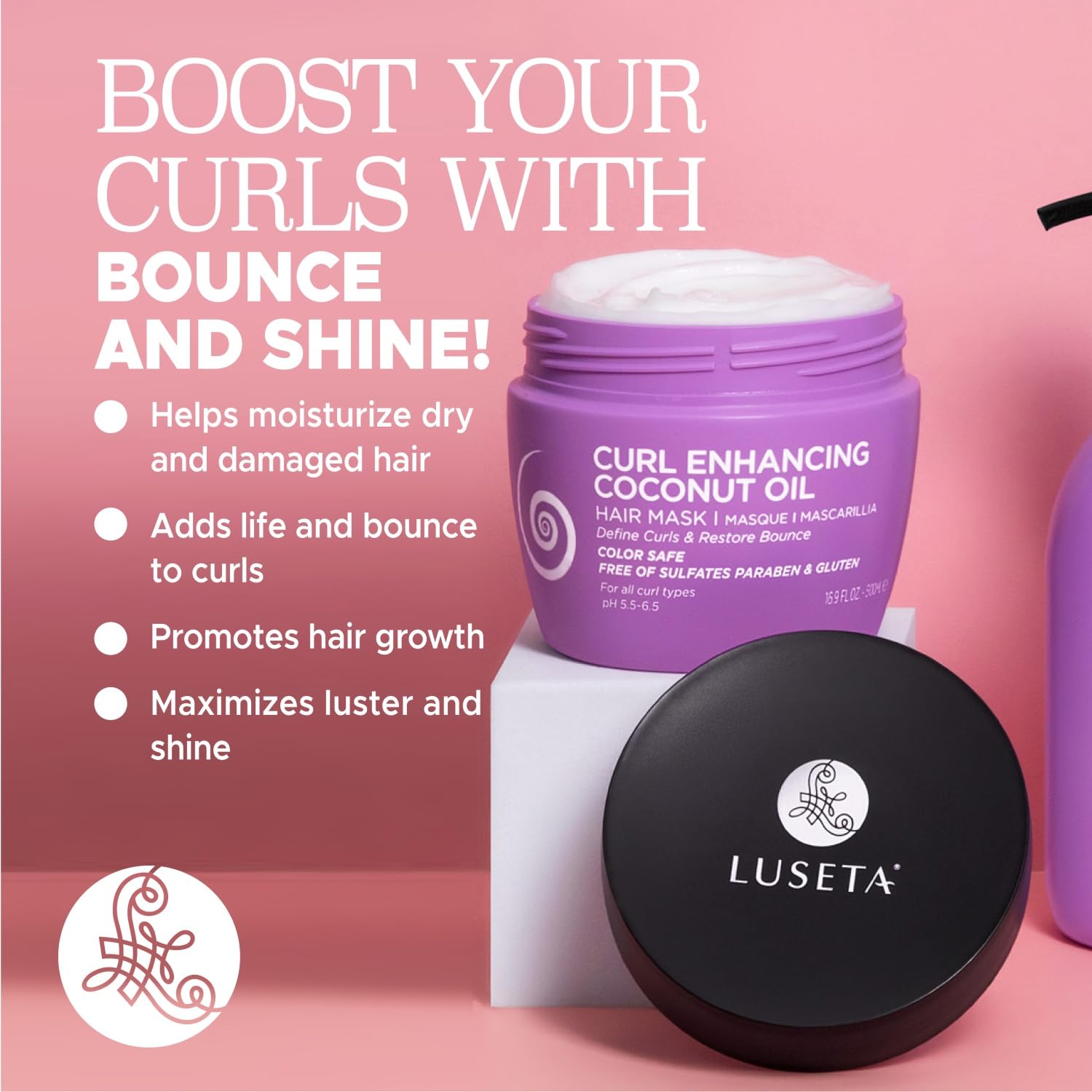 L Luseta Curly Hair Mask 16.9 oz – Deep Conditioning for Curly & Wavy Hair, Anti-Frizz & Defined Curls