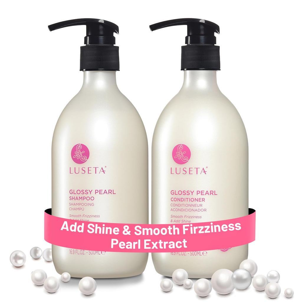 Luseta Glossy Pearl Shampoo & Conditioner Set – Shine, Hydration, Anti-Frizz | Paraben Free, Sulfate Free | 16.9 oz