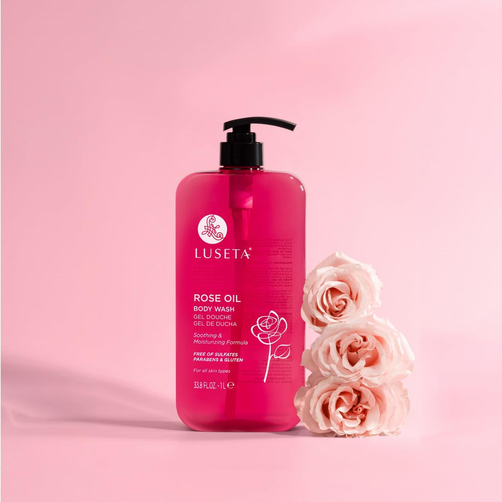 Luseta Rose Oil Body Wash – Hydrating Shower Gel for Dry Skin (Sulfate-Free, 33.8oz)