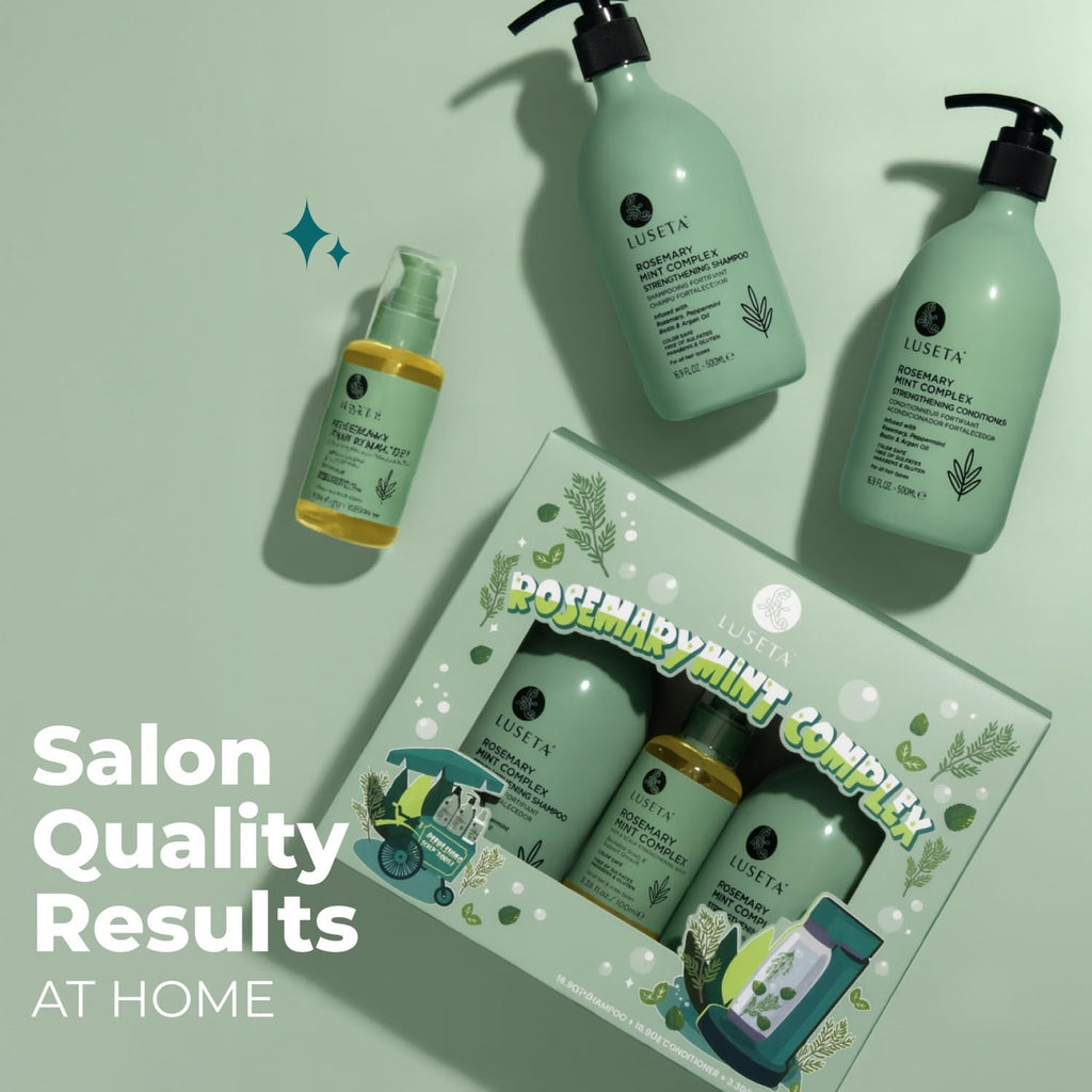 Luseta Rosemary Mint Shampoo & Conditioner 16.9oz + Hair Oil 3.38oz Trio – Nourishment & Smoothness for Thin Hair