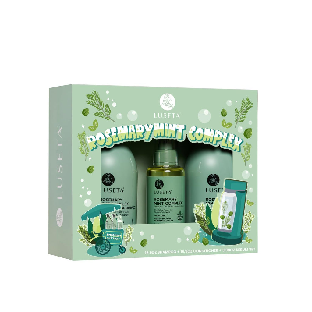 Luseta Rosemary Mint Shampoo & Conditioner 16.9oz + Hair Oil 3.38oz Trio – Nourishment & Smoothness for Thin Hair