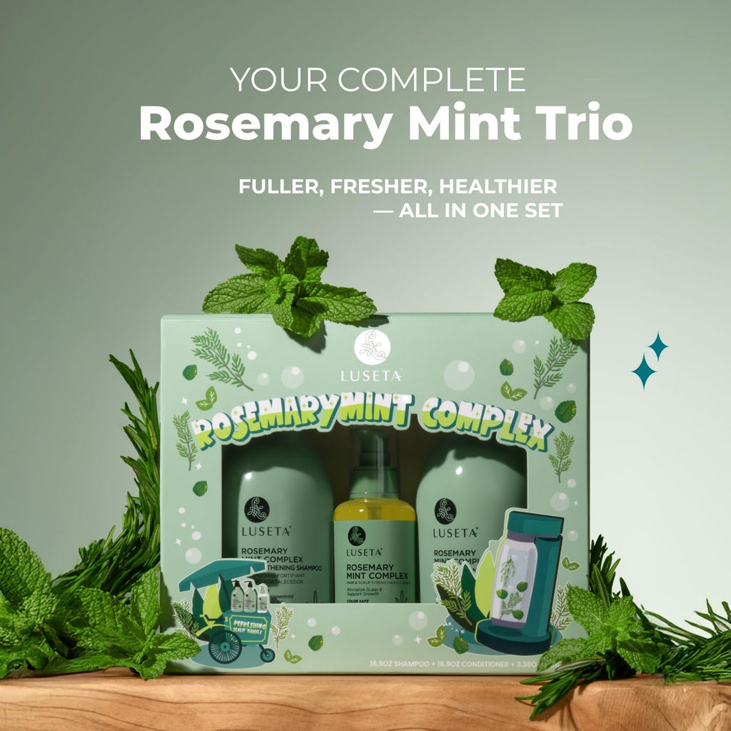 Luseta Rosemary Mint Shampoo & Conditioner 16.9oz + Hair Oil 3.38oz Trio – Nourishment & Smoothness for Thin Hair