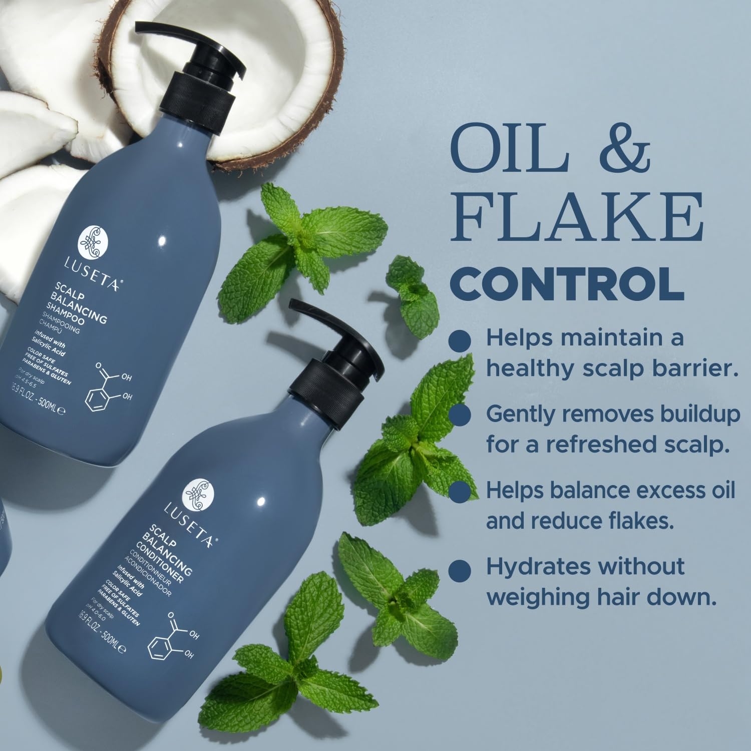L LUSETA Luseta Salicylic Acid Shampoo & Conditioner Set – Scalp-Balancing, pH-Balanced, 2 x 16.9 oz