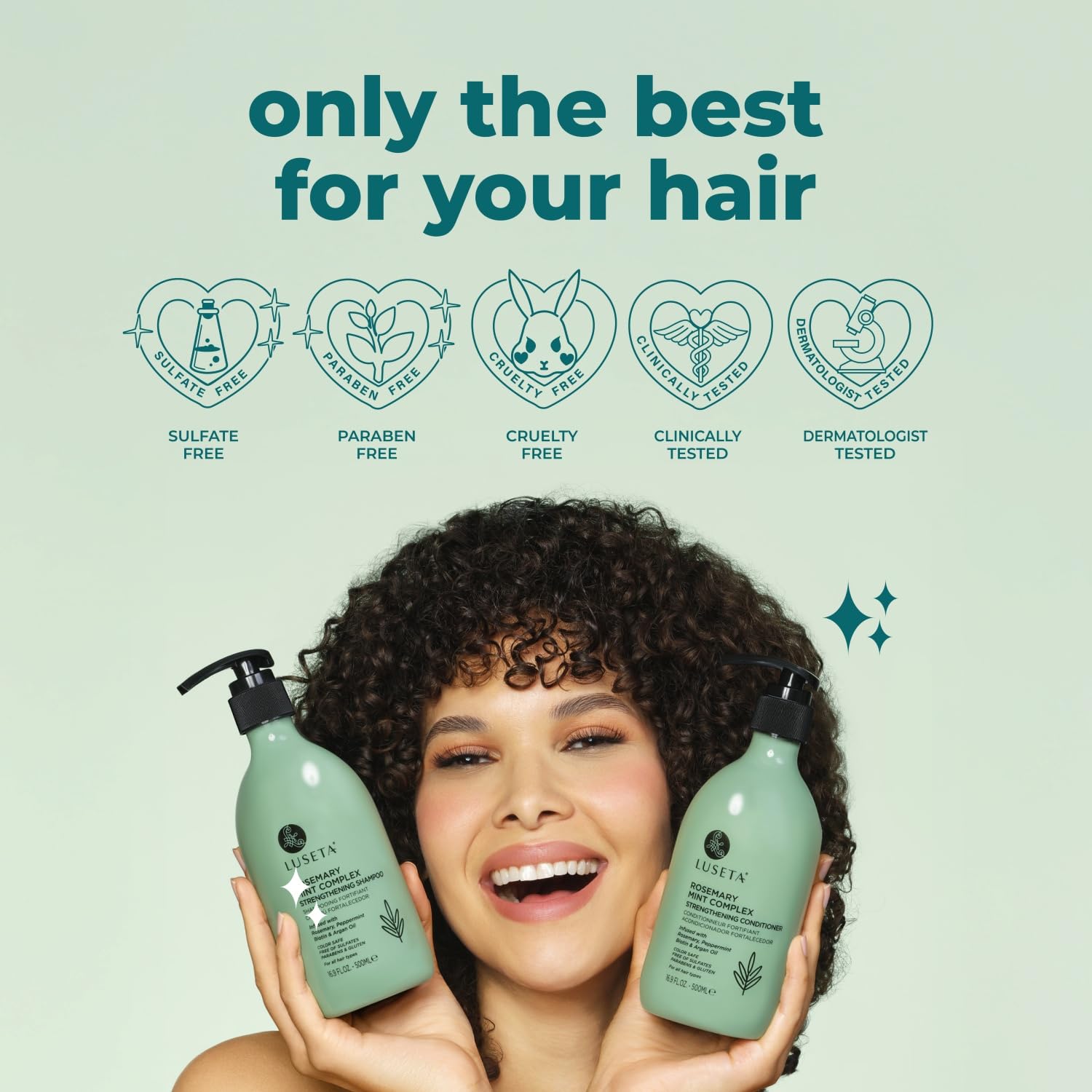 Luseta Rosemary Mint Shampoo & Conditioner 16.9oz + Hair Oil 3.38oz Trio – Nourishment & Smoothness for Thin Hair