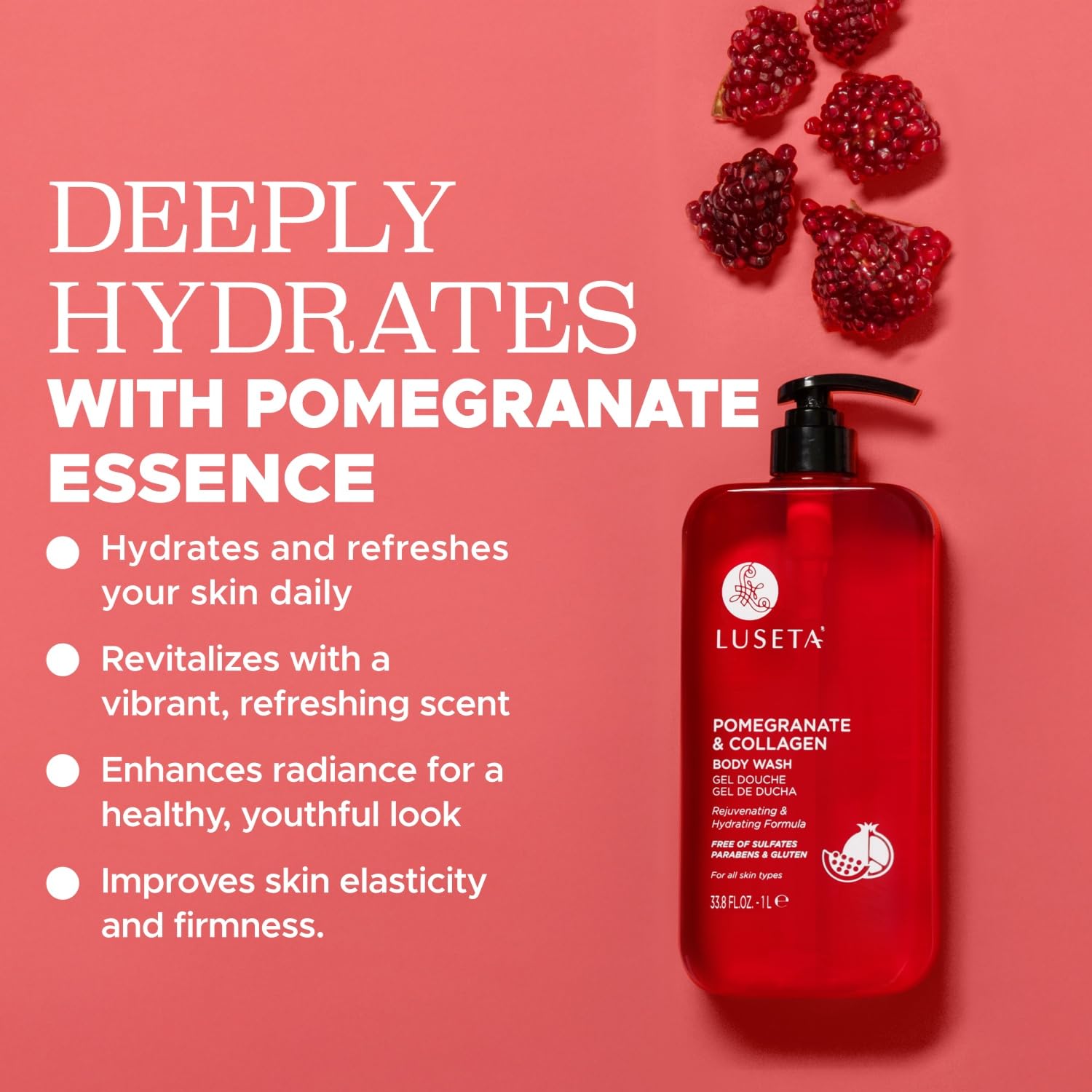 Luseta Pomegranate & Collagen Body Wash – Rejuvenating Shower Gel for All Skin Types