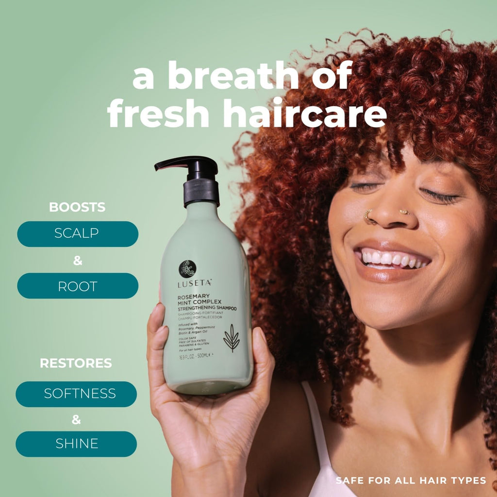 Luseta Rosemary Mint Shampoo & Conditioner 16.9oz + Hair Oil 3.38oz Trio – Nourishment & Smoothness for Thin Hair