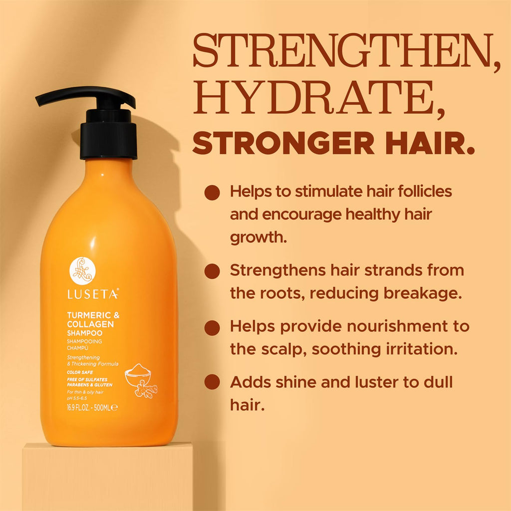 Luseta Hair Growth Shampoo with Turmeric & Collagen | Thickening, Color Safe, Sulfate & Paraben Free 16.9 oz