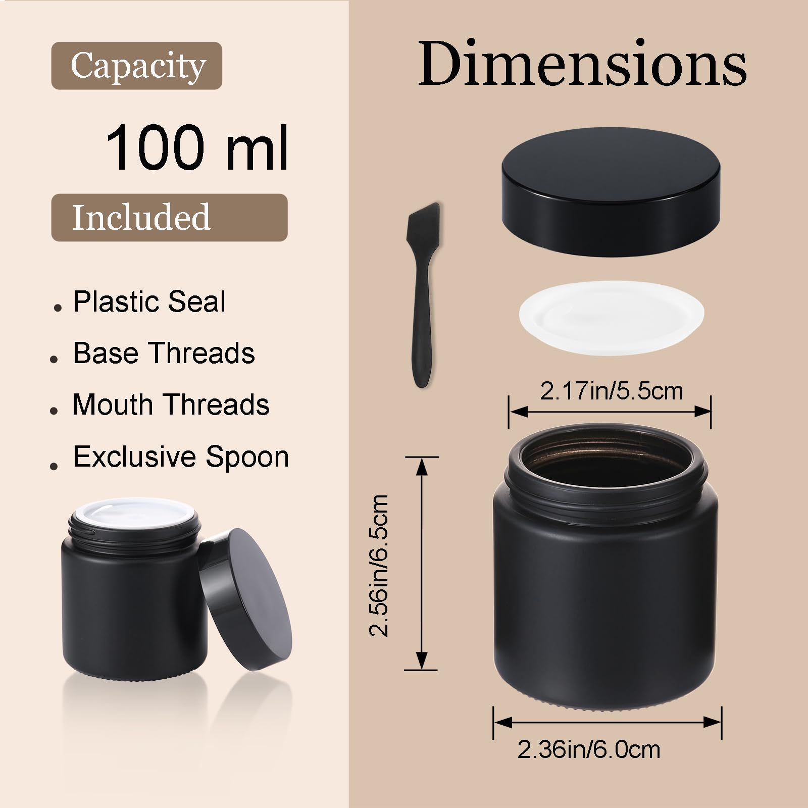 Lustervial 4oz Glass Jars with Lids – 16 Pack Travel Cosmetic Containers, Matte Black