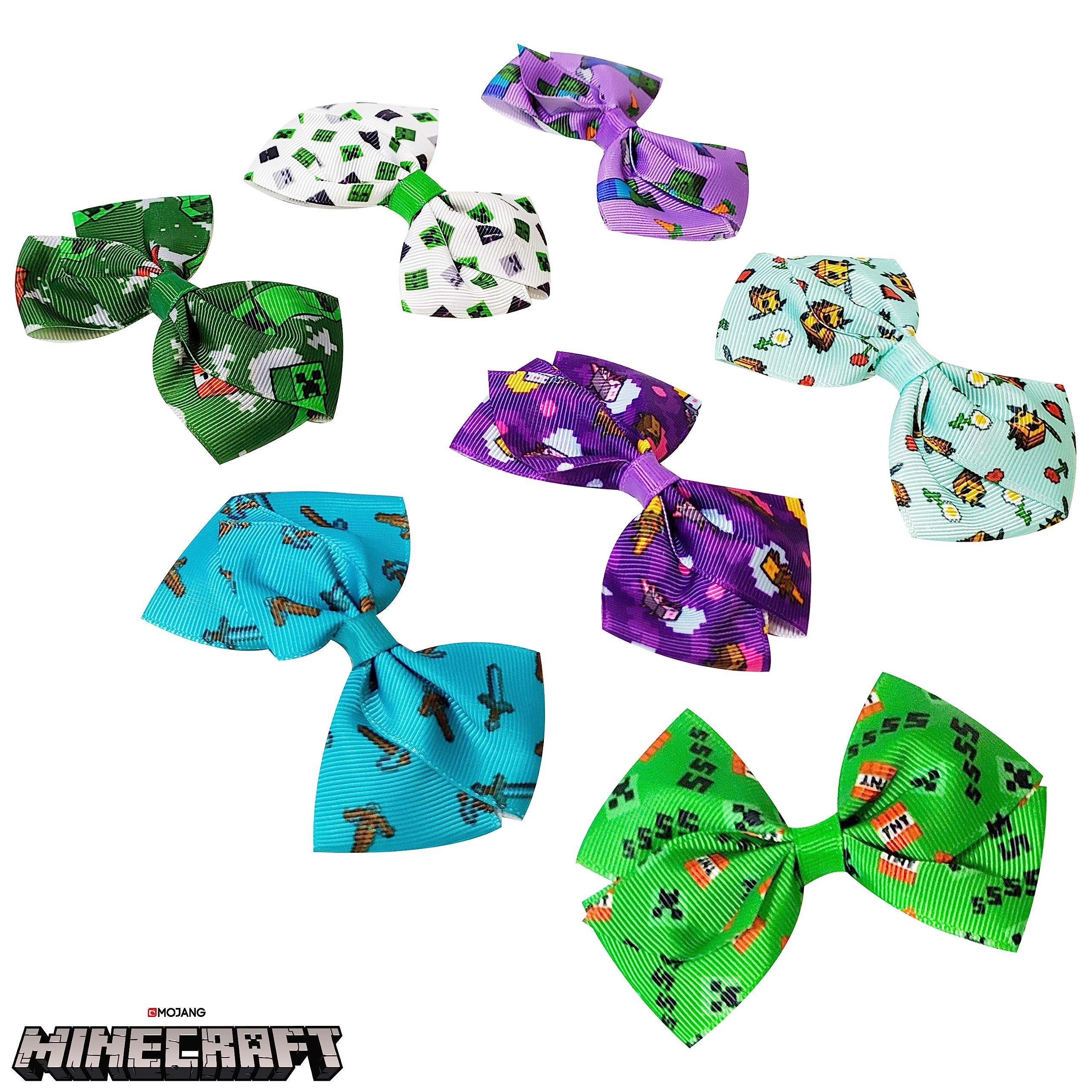 LUV HER Minecraft Kids Hair Bows - 7 Pcs, 4-Inch Bundle, Multicolor Clips