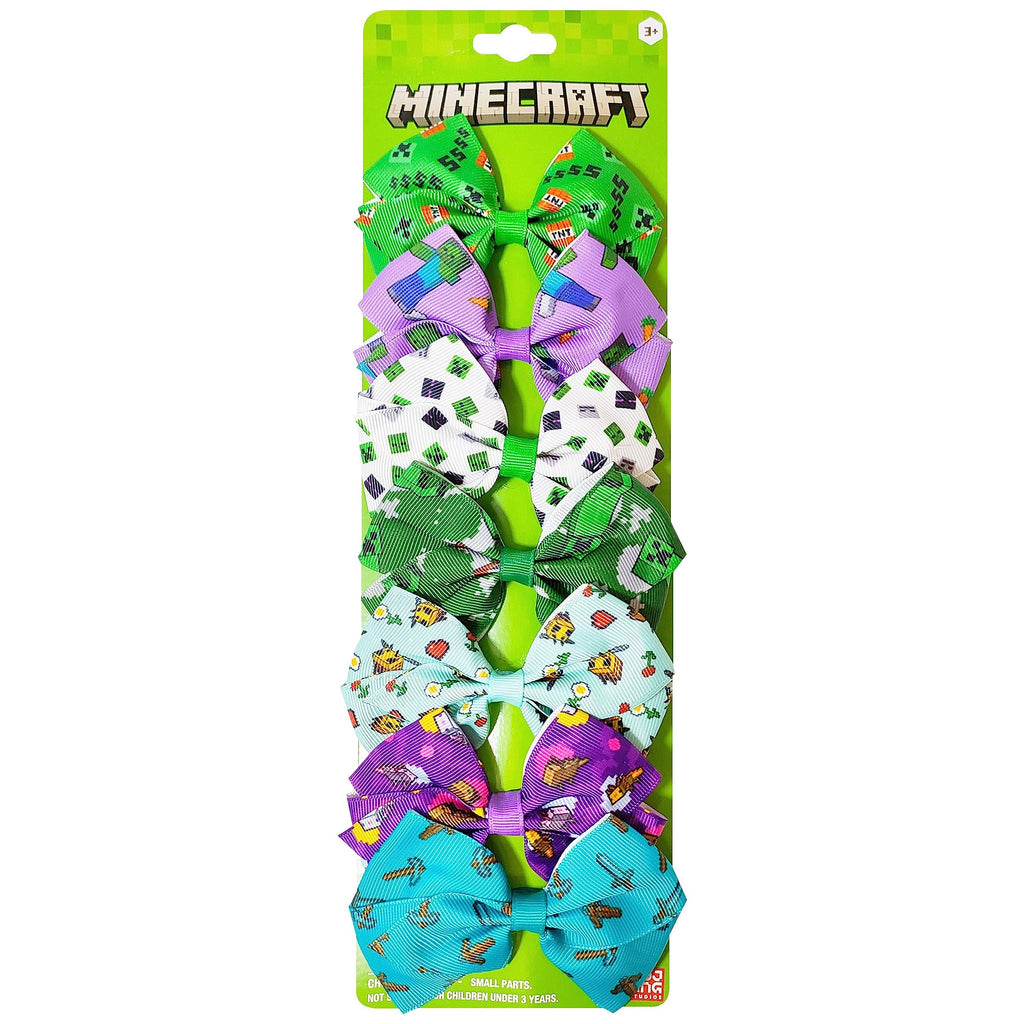 LUV HER Minecraft Kids Hair Bows - 7 Pcs, 4-Inch Bundle, Multicolor Clips