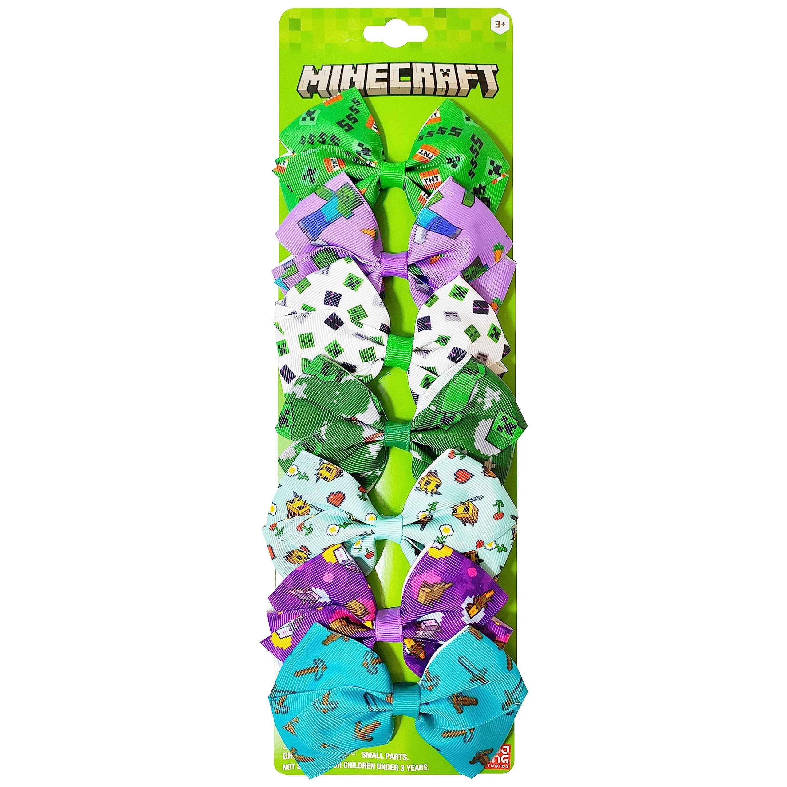 LUV HER Minecraft Kids Hair Bows - 7 Pcs, 4-Inch Bundle, Multicolor Clips