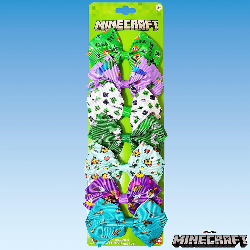 LUV HER Minecraft Kids Hair Bows - 7 Pcs, 4-Inch Bundle, Multicolor Clips