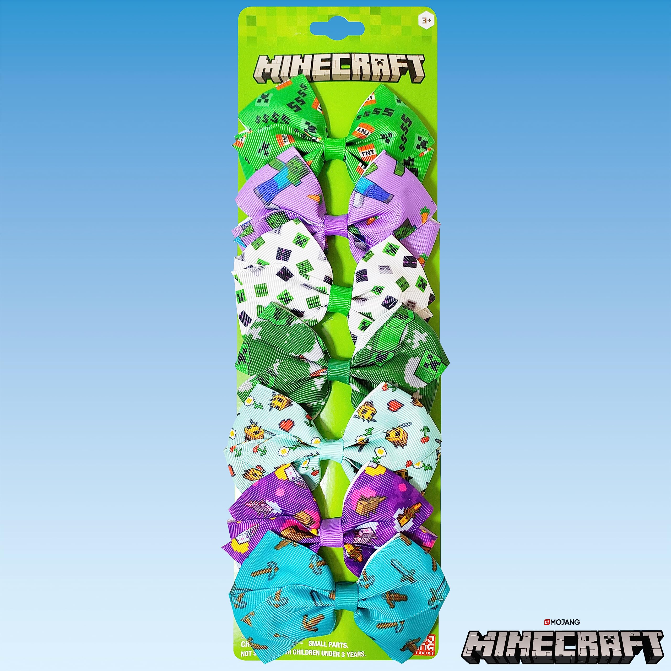 LUV HER Minecraft Kids Hair Bows - 7 Pcs, 4-Inch Bundle, Multicolor Clips