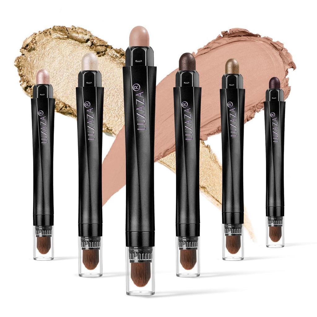 LUXAZA 6PCS Cream Eyeshadow Stick Set A10 Quartz Pink – Metallic & Matte Shimmer Shades