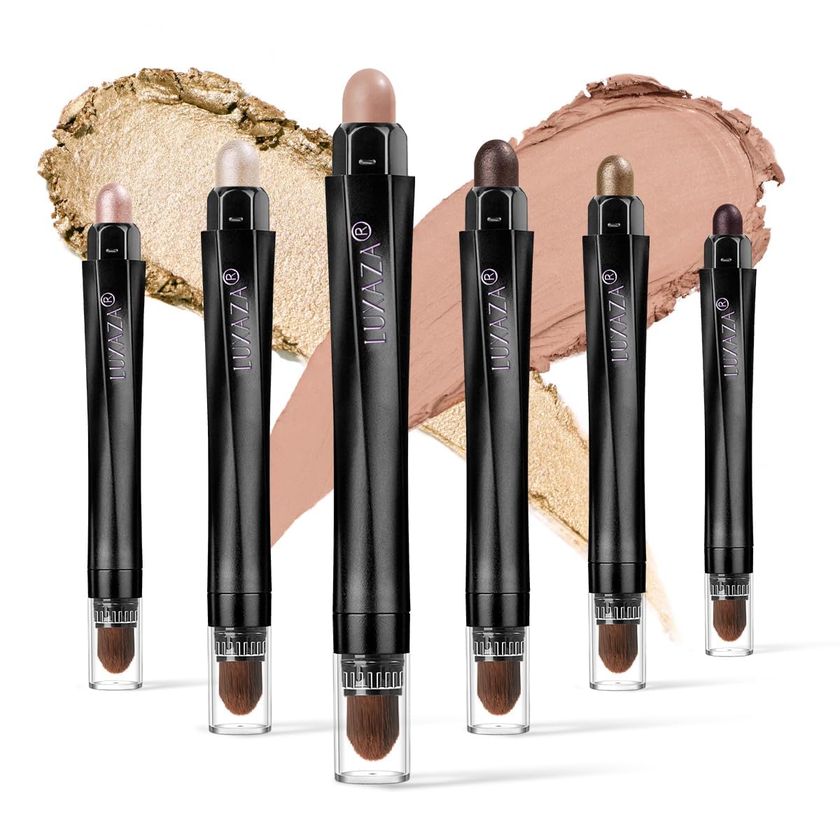 LUXAZA 6PCS Cream Eyeshadow Stick Set A10 Quartz Pink – Metallic & Matte Shimmer Shades