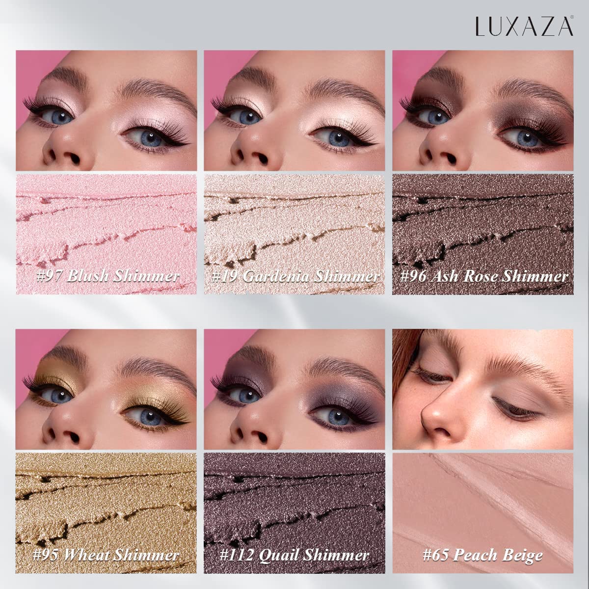 LUXAZA 6PCS Cream Eyeshadow Stick Set A10 Quartz Pink – Metallic & Matte Shimmer Shades