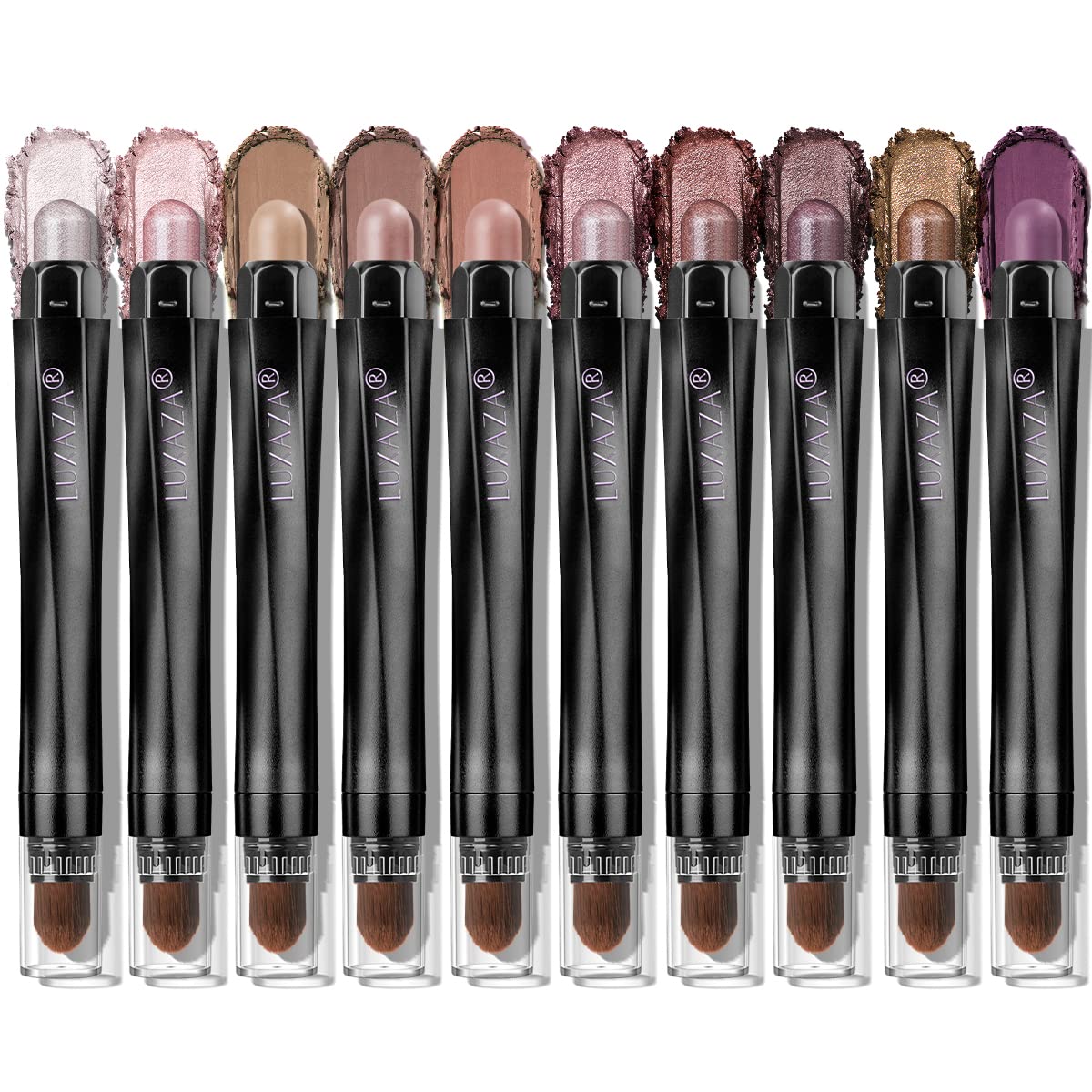 LUXAZA 10PCS Eyeshadow Stick Set – Shimmer & Neutral Brown Metallic Cream Pencils