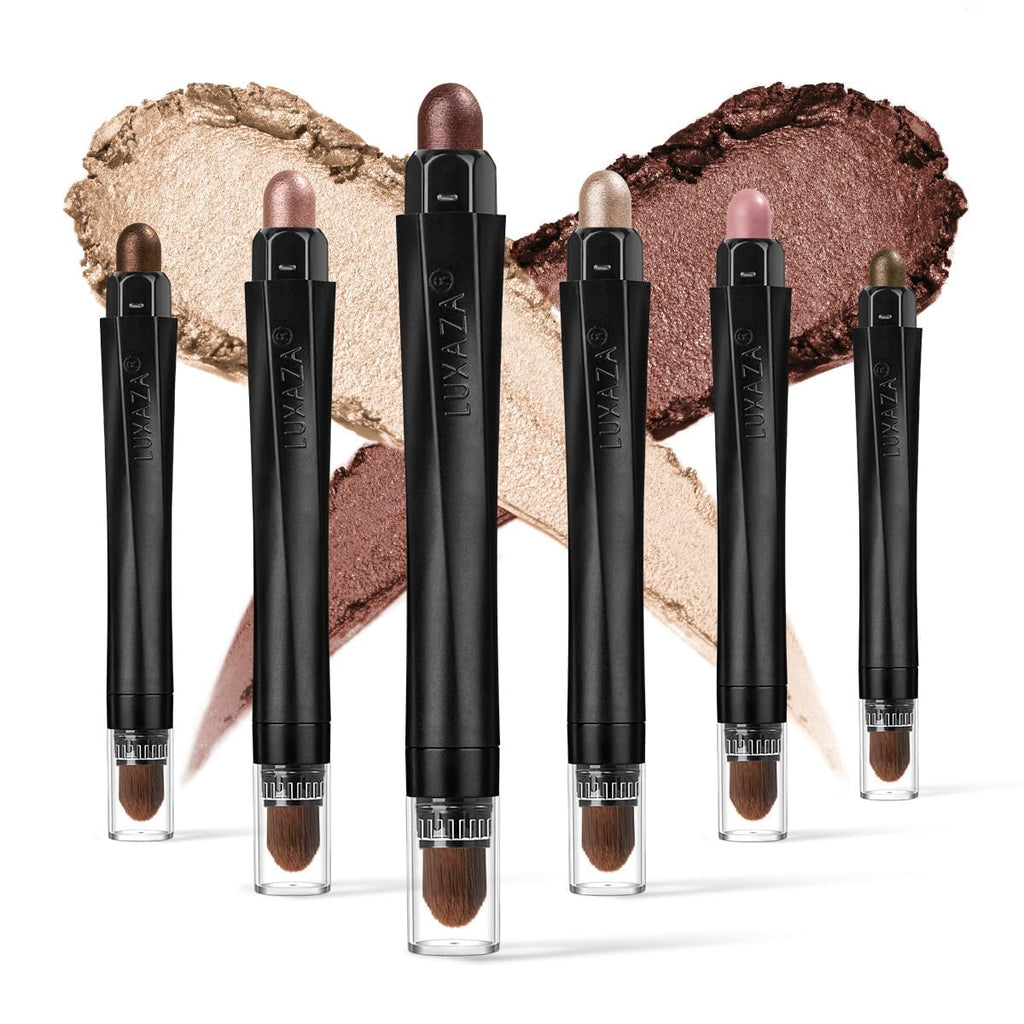 LUXAZA 6PCS Cream Eyeshadow Stick Set – Neutral Pink-Brown with Matte & Metallic Finishes (A06-Pink Neutral)