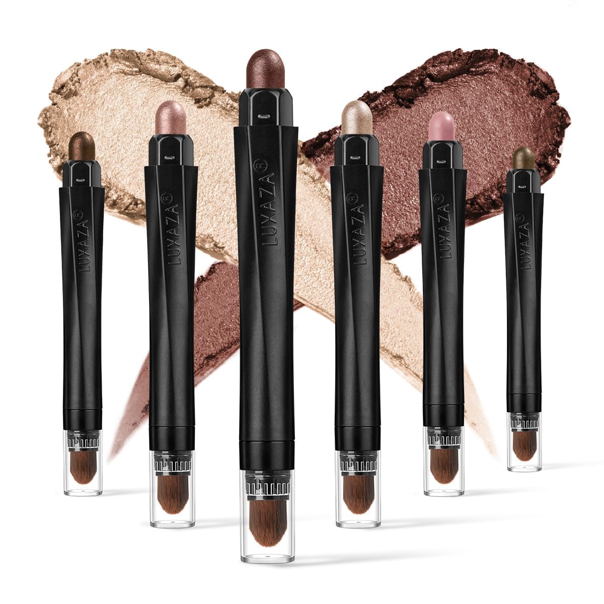 LUXAZA 6PCS Cream Eyeshadow Stick Set – Neutral Pink-Brown with Matte & Metallic Finishes (A06-Pink Neutral)