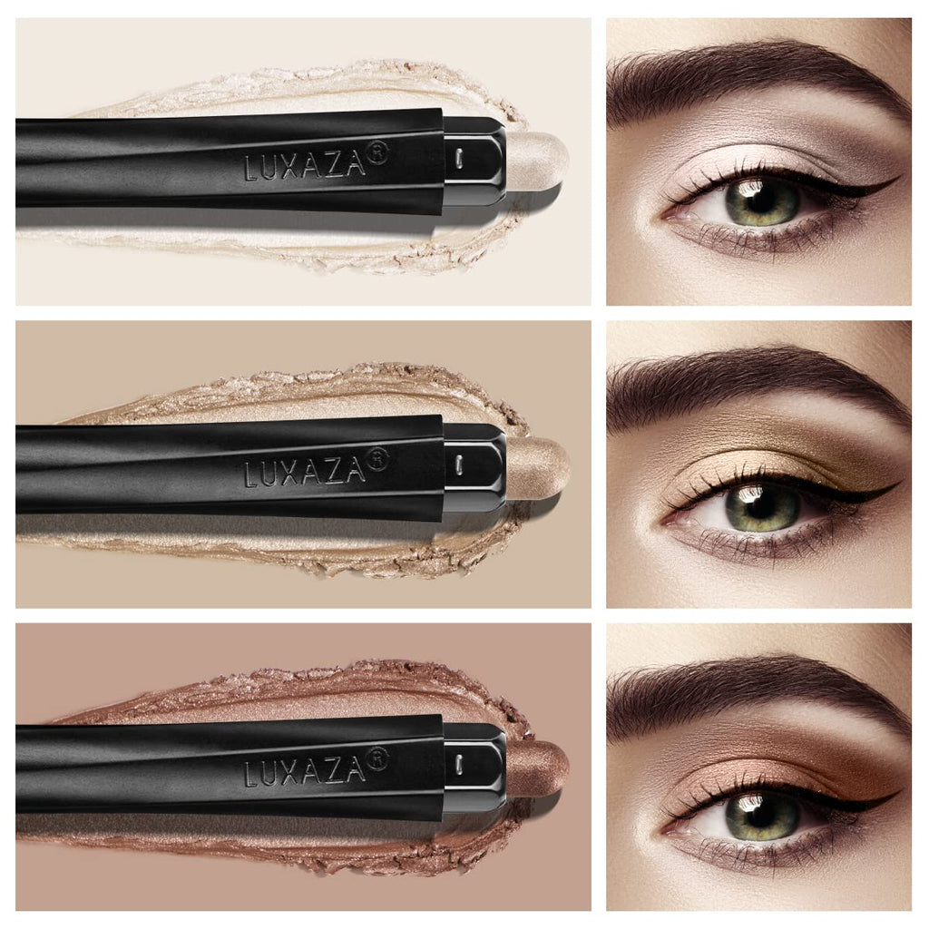 LUXAZA 3PCS Eyeshadow Stick – Champagne Metallic, Matte & Shimmer Eye Pencil Set