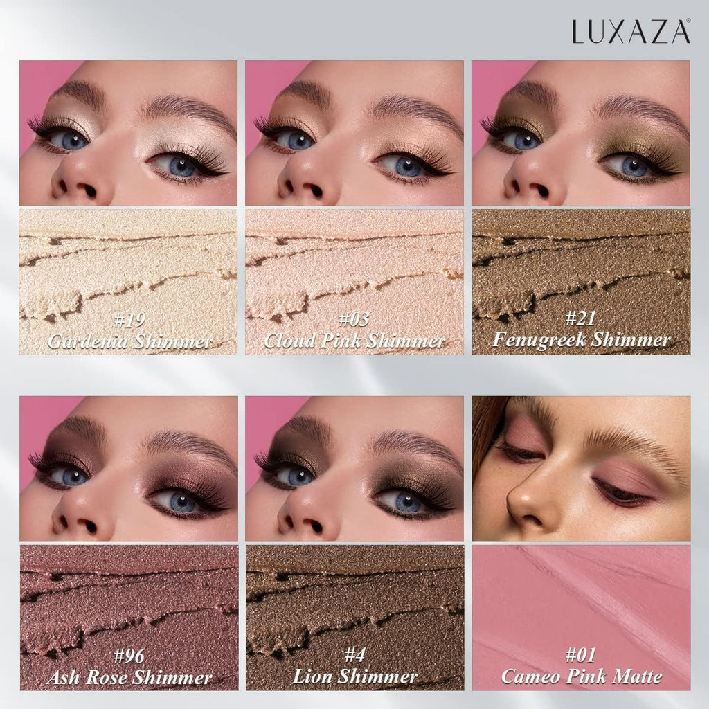 LUXAZA 6PCS Cream Eyeshadow Stick Set – Neutral Pink-Brown with Matte & Metallic Finishes (A06-Pink Neutral)