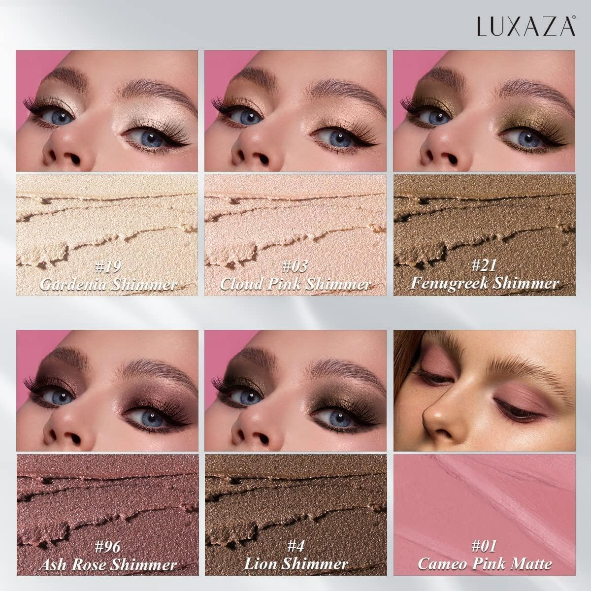 LUXAZA 6PCS Cream Eyeshadow Stick Set – Neutral Pink-Brown with Matte & Metallic Finishes (A06-Pink Neutral)