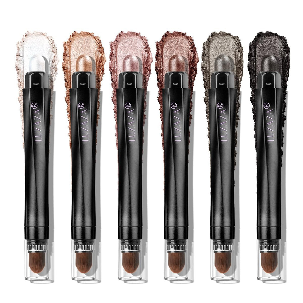 LUXAZA PRO Brown Eyeshadow Stick Set – 6pcs Neutral Shimmer & Matte Cream Palette | Dusk Bloom