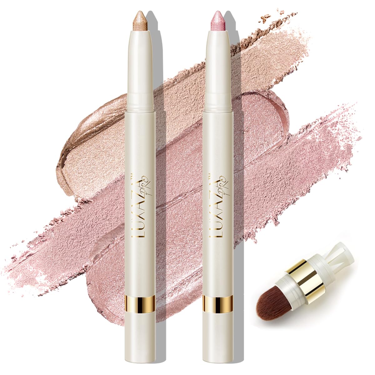 LUXAZA PRO 2PCS Eyeshadow Stick – Sunkissed-Glow with Built-in Brush & Sharpener