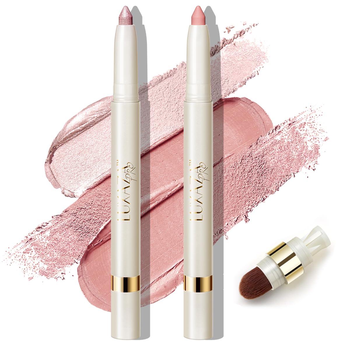 LUXAZA PRO 2PCS Eyeshadow Stick – Peach-Bud Cream Shimmer with Built-in Brush & Sharpener | S3M4