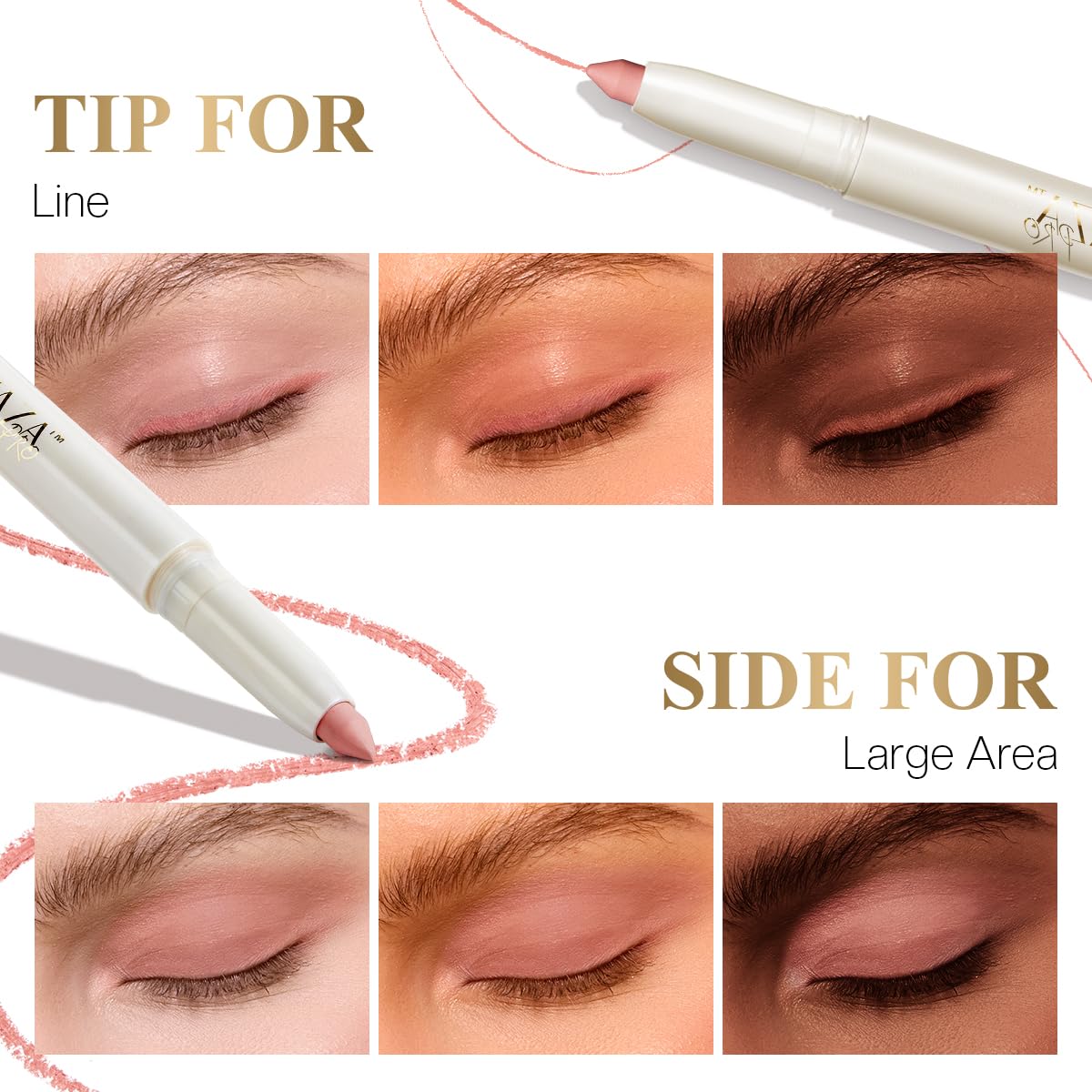 LUXAZA PRO 2PCS Eyeshadow Stick – Peach-Bud Cream Shimmer with Built-in Brush & Sharpener | S3M4