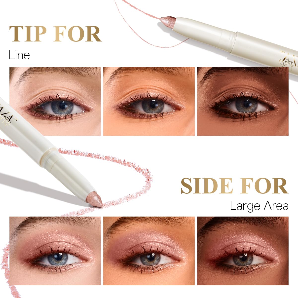LUXAZA PRO 2PCS Eyeshadow Stick – Peach-Bud Cream Shimmer with Built-in Brush & Sharpener | S3M4