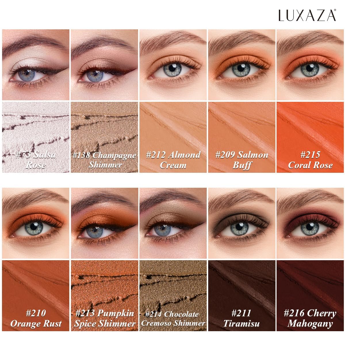 LUXAZA PRO 10PCS Eyeshadow Stick – Shimmer & Matte Brown, Waterproof & Smudge-Proof