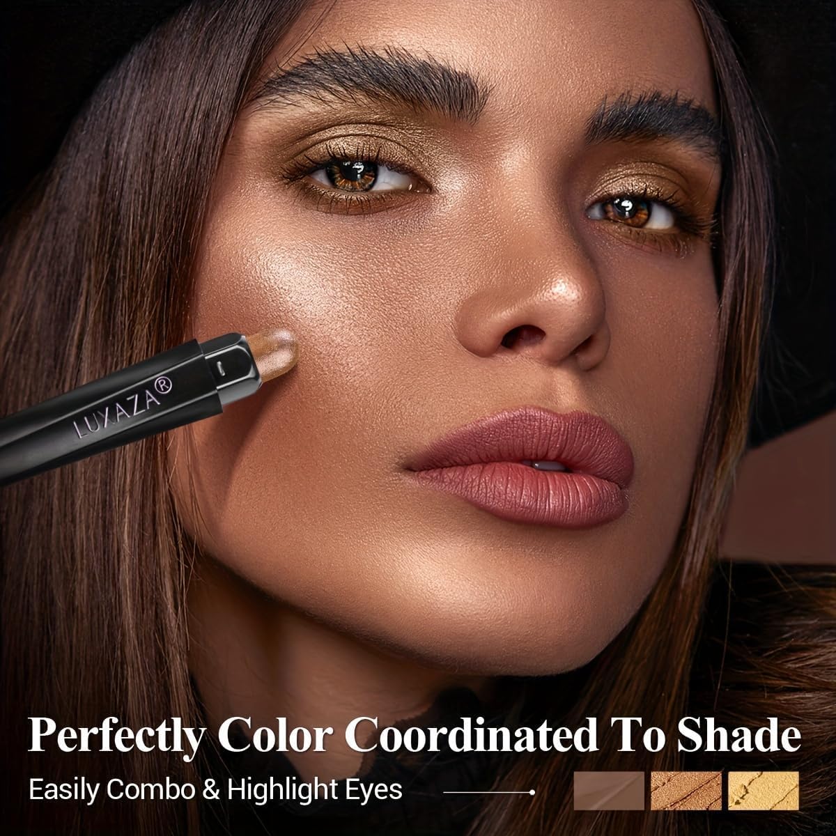 LUXAZA PRO Gold Eyeshadow Stick Set 6pcs – Neutral Shimmer & Matte Cream Shades, Gift-ready