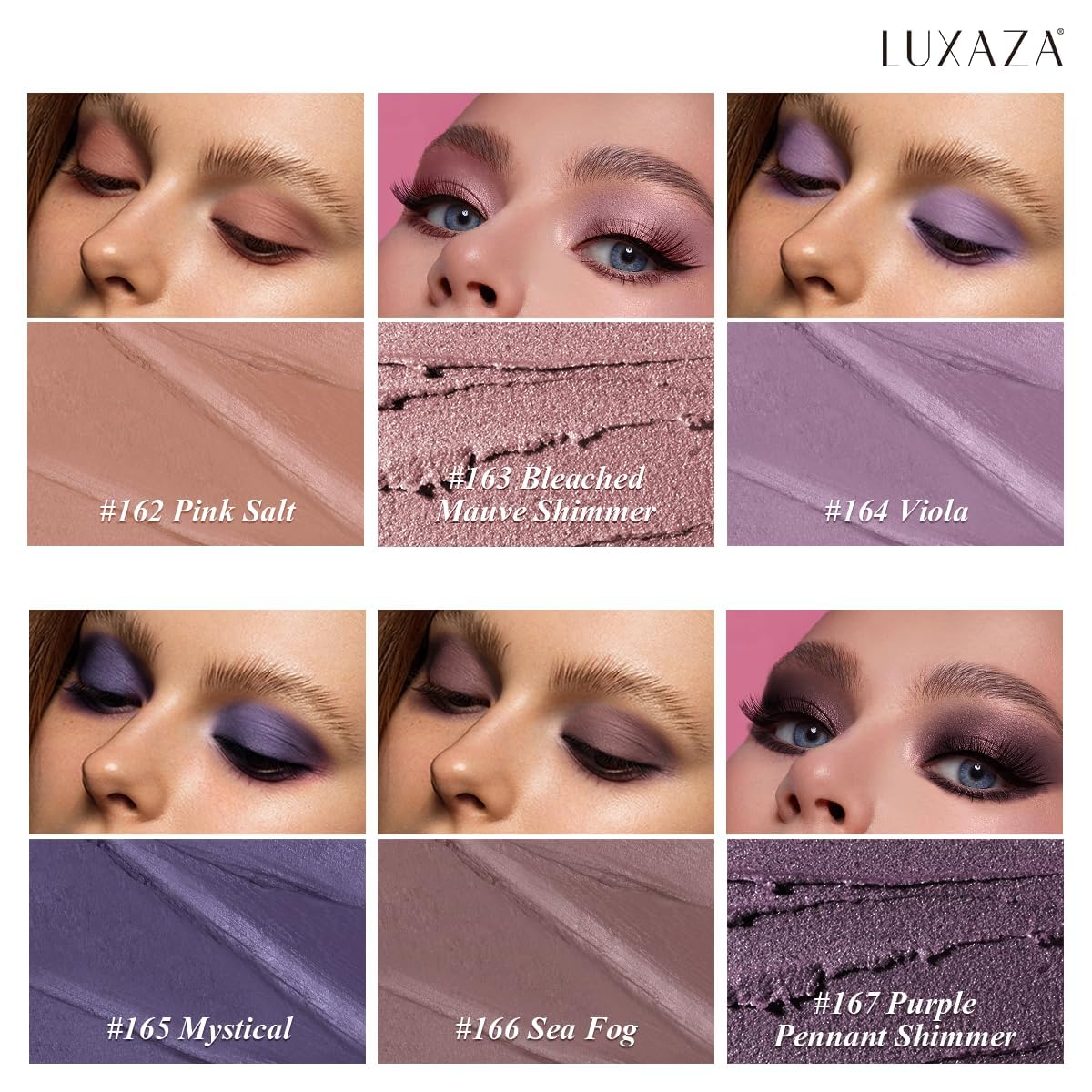 LUXAZA PRO Purple Eyeshadow Stick 6-Piece Set | Metallic Shimmer Cream Palette - BLUEBERRY
