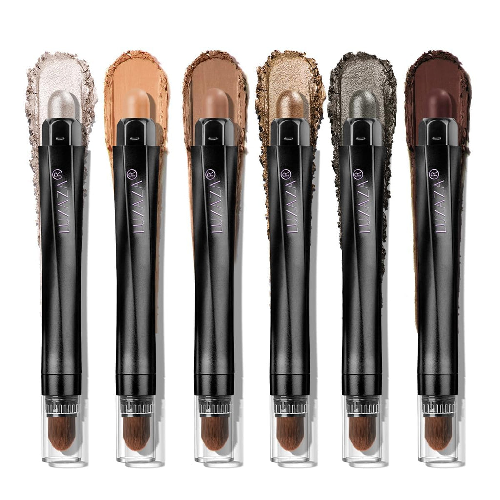 LUXAZA PRO Neutral Brown Eyeshadow Stick 6-Piece Set – Metallic Shimmer & Matte Cream Eye Shadow in Brown Latte