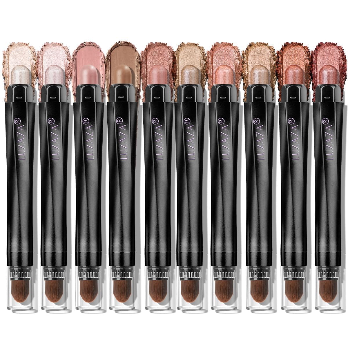 LUXAZA PRO Orange Eyeshadow Stick Set 10pc – Neutral Shimmer & Matte Cream Palette | Stellar Pink Quartz