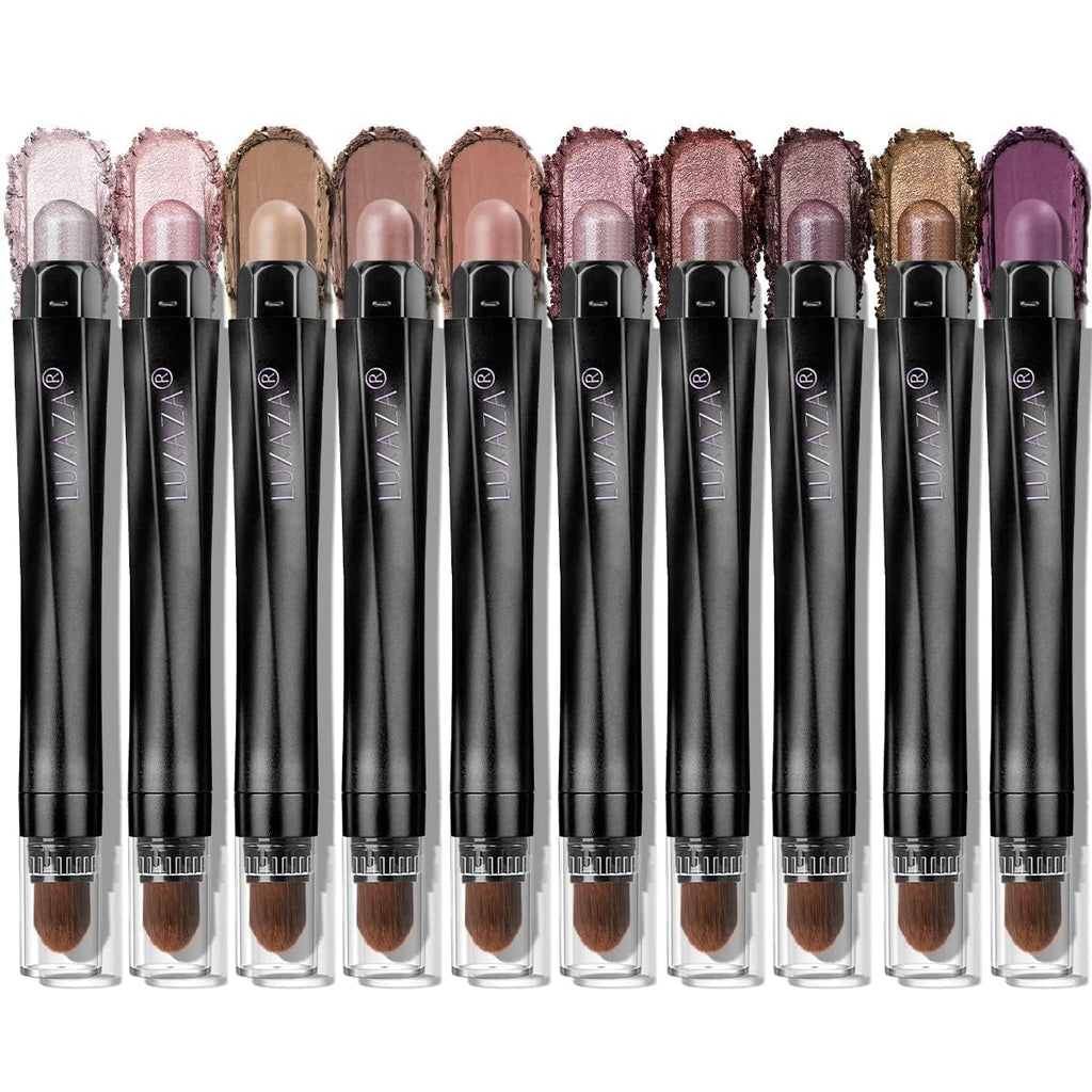 Luxaza Pro Plum Eyeshadow Stick Set 10pcs – Neutral Shimmer & Matte Cream Palette, Bronze Smoky Eyeliner, Cocoa Crush