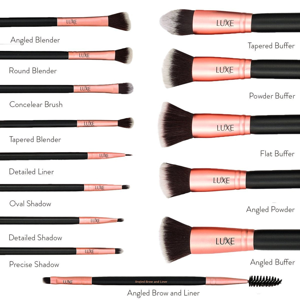 Luxe Premium Makeup Brushes Set (14pc) – Synthetic Face & Eye Brushes + Cleaning Solution