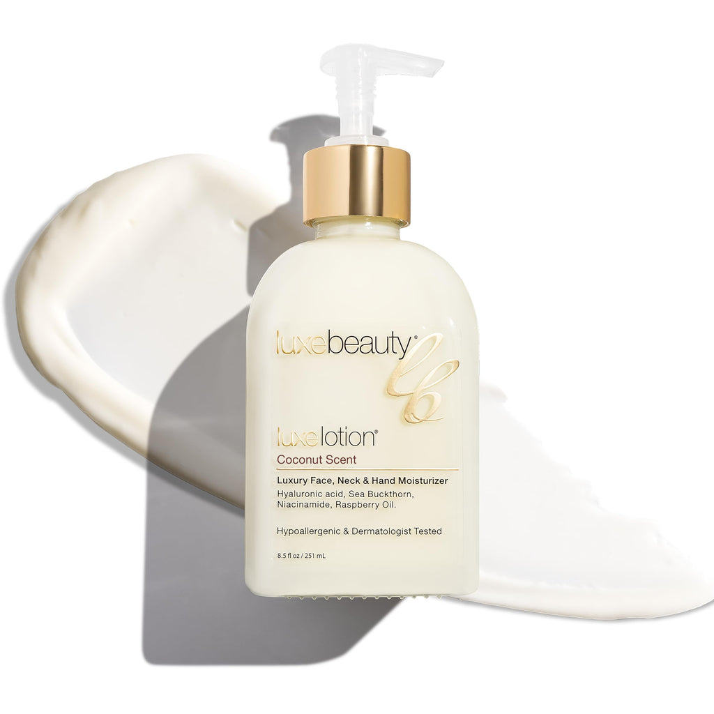 LUXELOTION Non-Greasy Moisturizer for Face, Neck & Hands | Coconut-Scented Hyaluronic Acid Lotion by LUXEBEAUTY