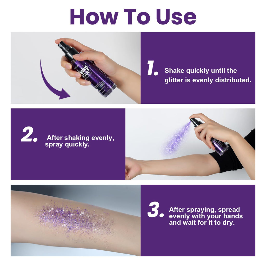 Luxfume Body Glitter Spray | Quick-Drying, Waterproof Glitter Hairspray for Stage Makeup, 3.38 oz